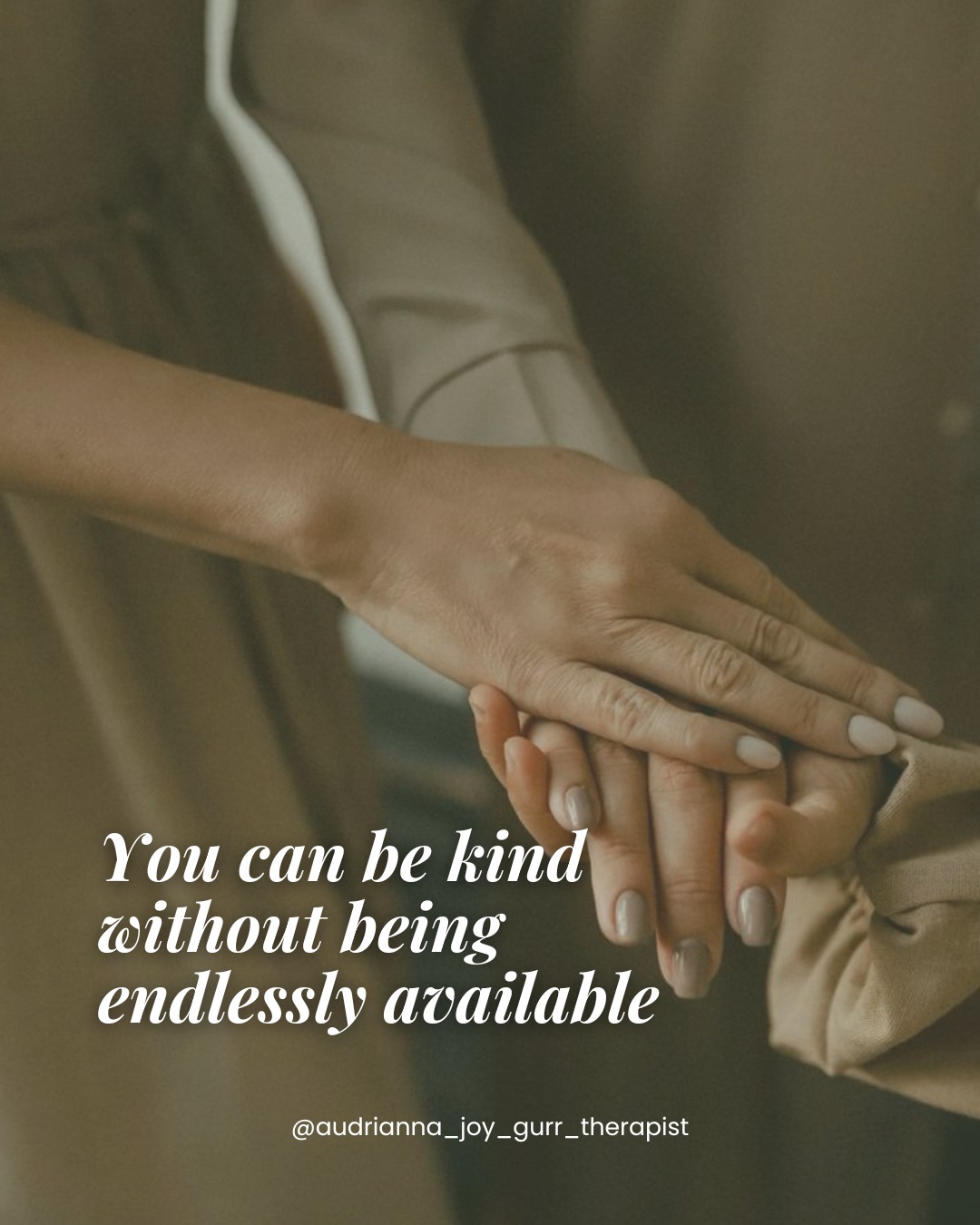 You can be kind without being endlessly available.

Kindness doesn't require you to drop everything, respond immediately, or sacrifice your own needs to meet someone else's expectations.
Being available to everyone all the time isn't generosity—it's depletion.
Real kindness includes boundaries. It includes protecting your energy so you can show up meaningfully, not resentfully.
You're allowed to:

Say ""I can't right now, but I care""
Turn off notifications
Delay a response
Prioritize rest over being ""helpful""

Kindness that burns you out isn't sustainable. And it's not fair to you.
What's one boundary you've set recently to protect your availability? 💛

#BoundariesAreKind #EmotionalWellbeing #SelfPreservation #HealthyRelationships #Empowerment