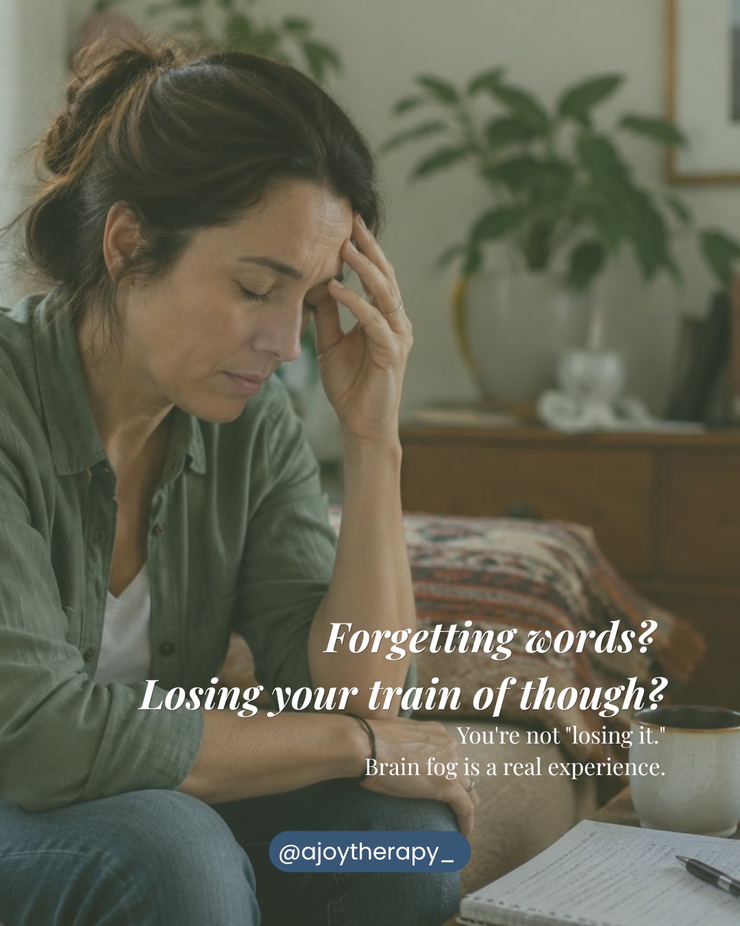Forgetting words? Losing your train of thought? Brain fog can happen for many reasons, including stress, anxiety, poor sleep, and hormonal changes. Compassion is often more helpful than criticism. 💛 #BrainFog #MentalHealth #Perimenopause